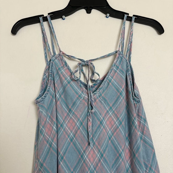 Billy T Strappy Maxi Dress in Hamp Plaid Small Sharkbite Raw Hem Lyocell *Flaw* - Picture 8 of 13